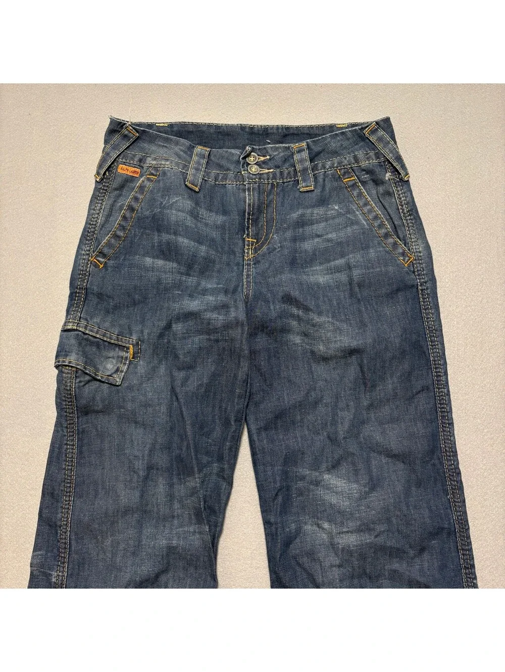 VTG Y2K Polo Ralph Lauren Cargo Pocket Flare Low Rise Jeans Women's 27x33 Blue